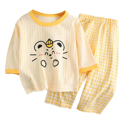 Cute and Comfortable Summer Children Home Wear Long Sleeve Pants Set Cotton Baby Sleepwear Air-Conditioned Rooms Pajama Sets