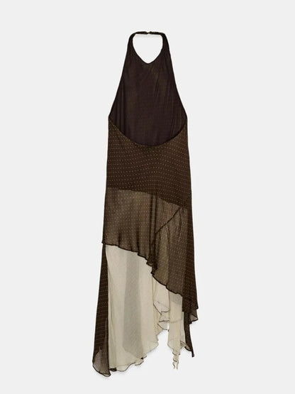 Women Halter Dress 2026 Summer Vintage Polka Dot Chiffon Asymmetry Off the shoulder Female Elegant Street Dresses Clothes