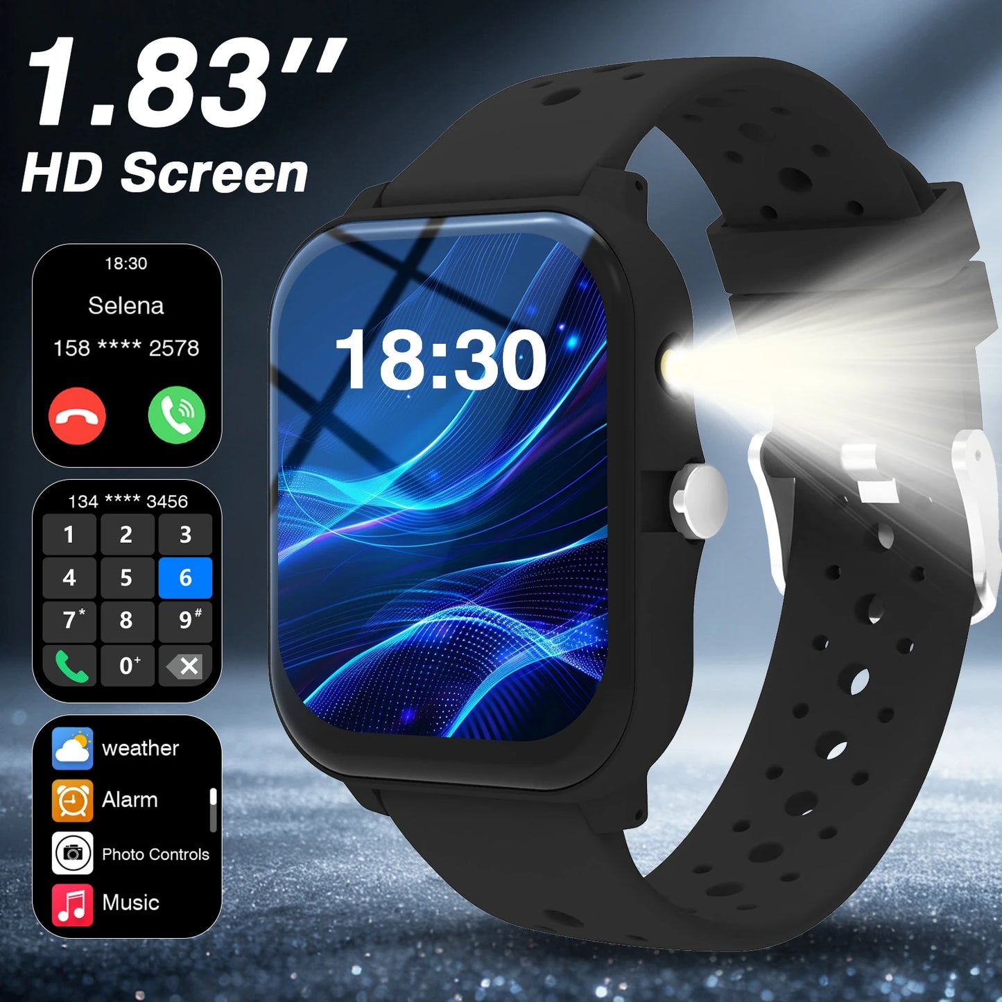 Smart Watch, Chamada/Marcação sem fios, Modo Multi-desportos, Vários Lembretes de Aplicações, Adequado para Homens e Mulheres, Compatível com IPhone/An