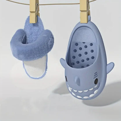 New Waterproof Plush Boys Girls Shoes Toddler Baby Winter Kids Slippers Shark Slides Indoor Winter Men's Shark Cotton Slipper
