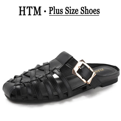 sandalias de mujer Summer mules Flats Sandals New Handmade Woven Breathable Flat Slippers Casual   Leather Women's Slip-on Shoes