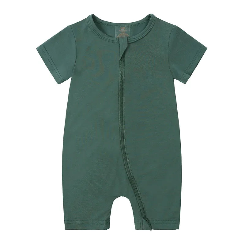 2026 Summer Baby Bamboo Fiber Jumpsuit Short Sleeve Breathable Pajama Baby Girls Boys Sleepwear Newborns Bodysuit