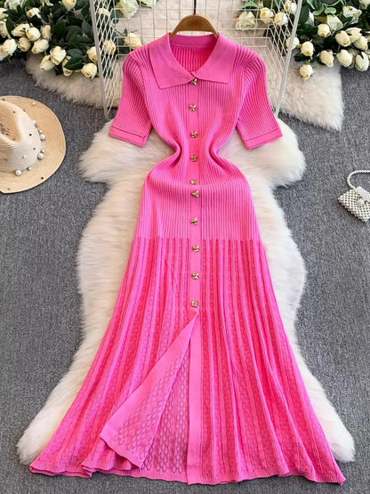 2025 Vestidos de Mulher Linha A Vazados Vestidos Femininos de Malha Vintage Robe Femme Cintura Alta Verão Coreano Vestido de Peitilho Único