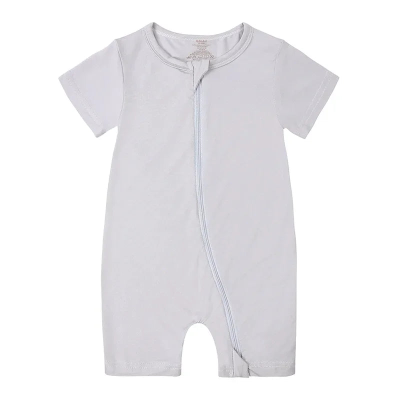2026 Summer Baby Bamboo Fiber Jumpsuit Short Sleeve Breathable Pajama Baby Girls Boys Sleepwear Newborns Bodysuit