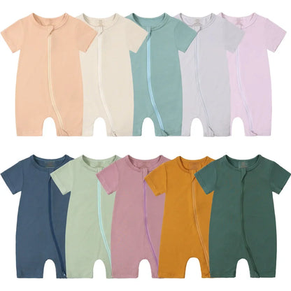 2026 Summer Baby Bamboo Fiber Jumpsuit Short Sleeve Breathable Pajama Baby Girls Boys Sleepwear Newborns Bodysuit