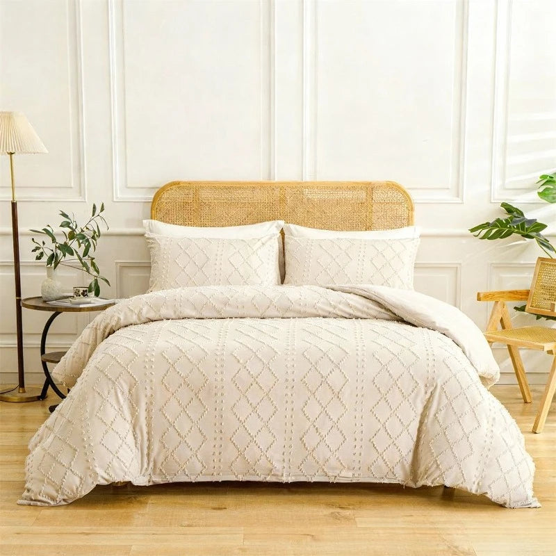 2/3pcs Tufted Beige Duvet Cover Full/Queen/King Size Boho Tufted Microfiber Bedding Set All Seasons for Home Wedding Decoration