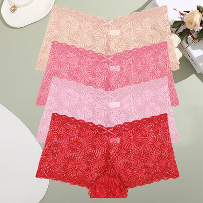 4pcs Sexy Lace Transparent Pantie Women Hollow  Boxers Low Waist Soft Lingerie Soft Comfortable Intimates Panties Sexy Sleepwear