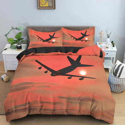 Boys Airplane Duvet Cover Set Children Teens Aviation Aircraft Runway Bedding Set 3D Airplane Cover Room Decortion for Adults