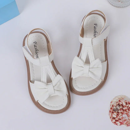 Mumoresip Kids Fashion Girls Sandals New Bow Versatile Open-toe Breathable Simple Platform Casual Shoes Hook Loop Princess Shoes