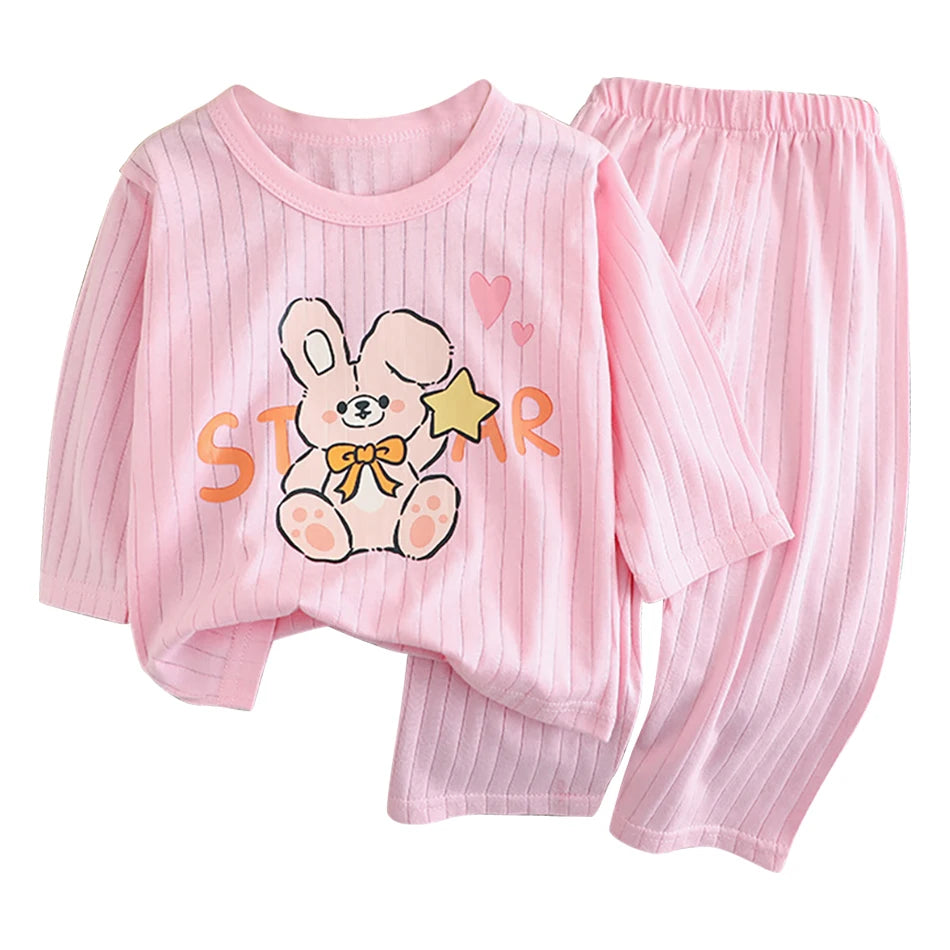 Cute and Comfortable Summer Children Home Wear Long Sleeve Pants Set Cotton Baby Sleepwear Air-Conditioned Rooms Pajama Sets