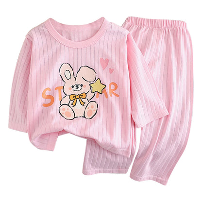 Cute and Comfortable Summer Children Home Wear Long Sleeve Pants Set Cotton Baby Sleepwear Air-Conditioned Rooms Pajama Sets