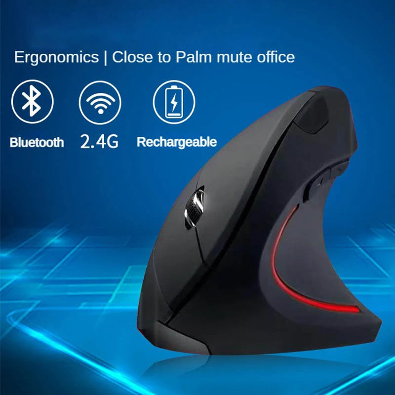 Rato Vertical Sem Fios Bluetooth 800 1200 1600 DPI 6 Botões Punho Lateral Personalizado Ergonómico 2.4G Silencioso para Jogos PC