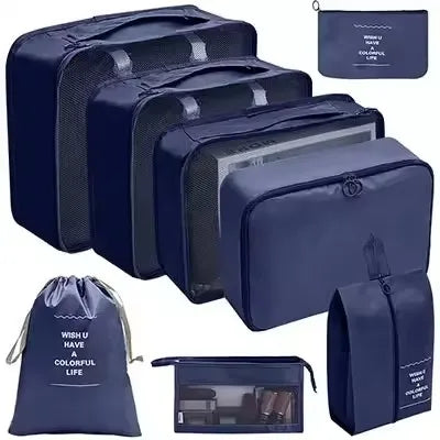 Travel Organizer Set - Suitcase Packing Cubes 8 Pieces Portable Wardrobe Luggage Storage Bags for Clothes & Shoes