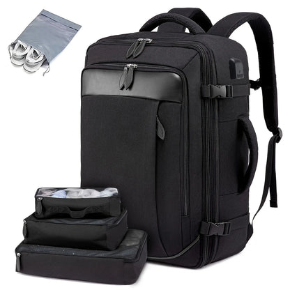 Mochila de viagem com porta de carregamento USB, vários sacos organizadores e compartimento para sapatos, mochila de bagagem de gr