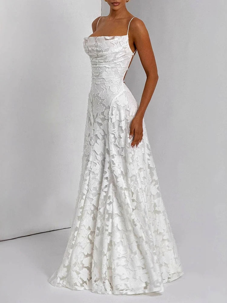 Vestido Maxi Bordado Floral 2026 para Mulher Vestidos de Festa de Verão Vestidos de Formatura Vestidos de Alças sem Costas Estilo Francês Vestido de Noite