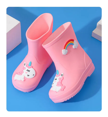 Botas de Chuva para Crianças Meninas Galochas Meninos PVC Quente Crianças Sapatos Impermeáveis Modis Desenho Animado Unicórnio Capa de algodão removível