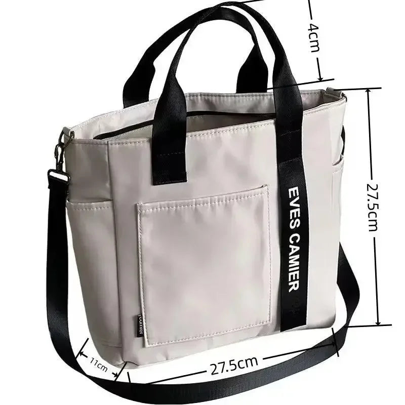 Nova Mala de Ombro Casual de Grande Capacidade em Nylon Impermeável de Lona, ​​Bolsa de Mão Simples e Moderna para Estudantes