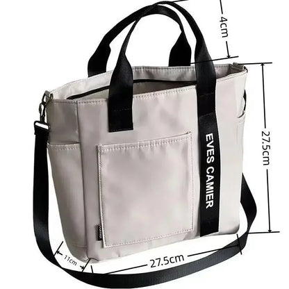 Nova Mala de Ombro Casual de Grande Capacidade em Nylon Impermeável de Lona, ​​Bolsa de Mão Simples e Moderna para Estudantes