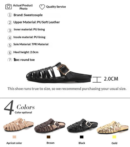 sandalias de mujer Summer mules Flats Sandals New Handmade Woven Breathable Flat Slippers Casual   Leather Women's Slip-on Shoes