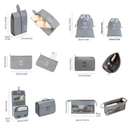 Travel Organizer Set - Suitcase Packing Cubes 8 Pieces Portable Wardrobe Luggage Storage Bags for Clothes & Shoes