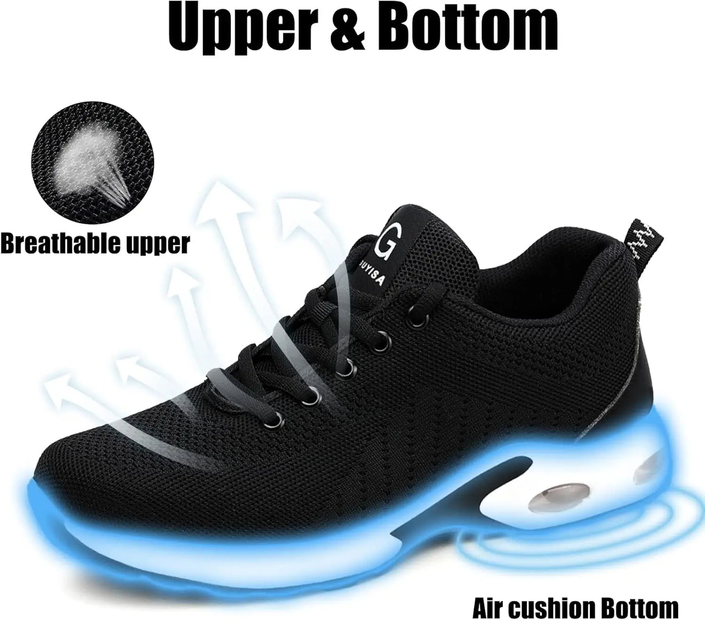 Steel Toe Shoes Women Lightweight Safety Shoes Air Cushion Comfortable Slip Resistant Indestructible Puncture Proof Work Shoes