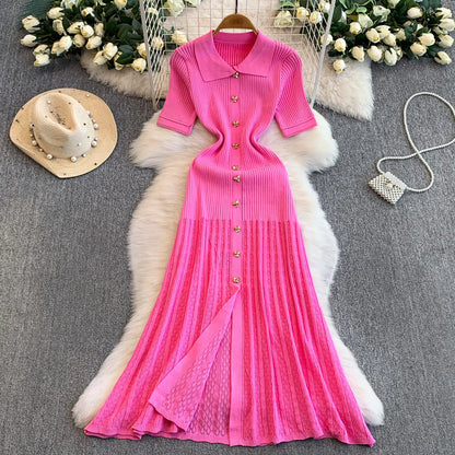 2025 Vestidos de Mulher Linha A Vazados Vestidos Femininos de Malha Vintage Robe Femme Cintura Alta Verão Coreano Vestido de Peitilho Único