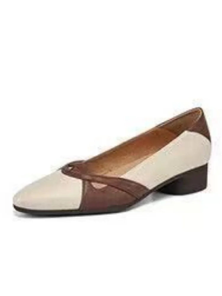 Sapatos femininas women cute multi color high quality square heel soft leather shoes lady casual beige office work heels  b209
