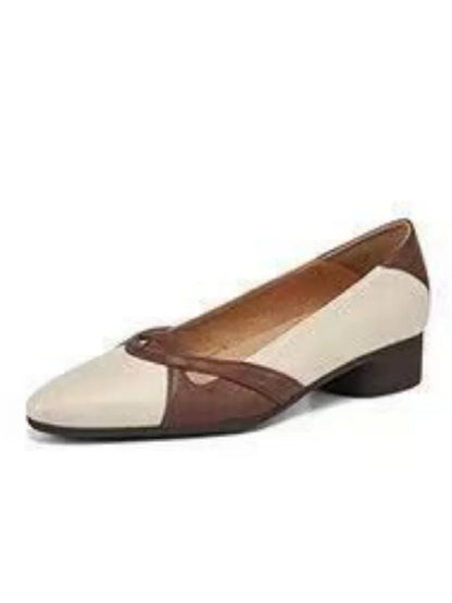 Sapatos femininas women cute multi color high quality square heel soft leather shoes lady casual beige office work heels  b209