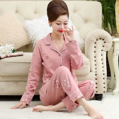 100% Pure Cotton Long Sleeve Sleepwear Set for Elderly Women Spring Summer Autumn Home Clothes Outwear Comfortable Home Suit