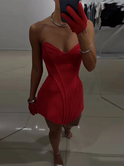 Vestido Corset Sexy Sem Alças Mulheres Sem Mangas Sem Costas Com Aperto na Cintura Ajuste Fino Vestidos de Festa 2026 Verão Elegante Senhora Novo Vestido