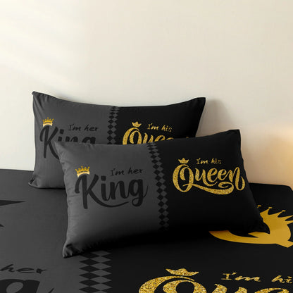 3pcs Black And Gray Crown Letter Duvet Cover Set (1 Duvet Cover + 2 Pillowcases), High-Definition Printing For Home And Dorm Use