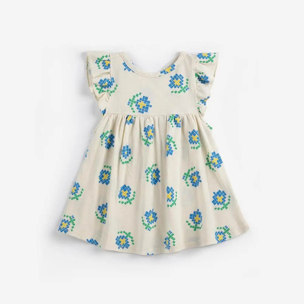 Vestido Meninas Fashion 2026 Primavera Verão Estampado Flores Vestidos Fashion Bebé Crianças Saia Série Roupa