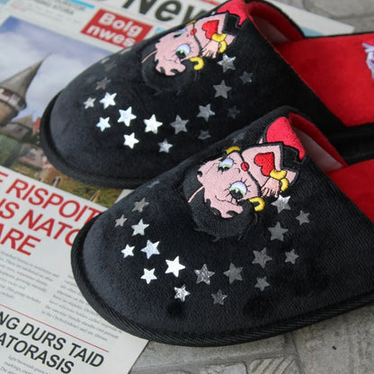 Pantufas da Betty Boop Anime Mulher Peluche Chinelos Bonitos Desenhos Animados Confortáveis Quentes Sapatos de Casa Kawaii Antiderrapantes Sola Macia para Exterior