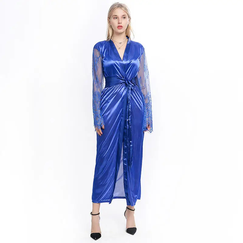 Women Sexy Imitation Ice Silk Plus Size Pajamas Nightgown Night Gown Nightwears For Ladies Comfortable Sexy V-neck Sleepwear