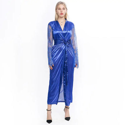 Women Sexy Imitation Ice Silk Plus Size Pajamas Nightgown Night Gown Nightwears For Ladies Comfortable Sexy V-neck Sleepwear