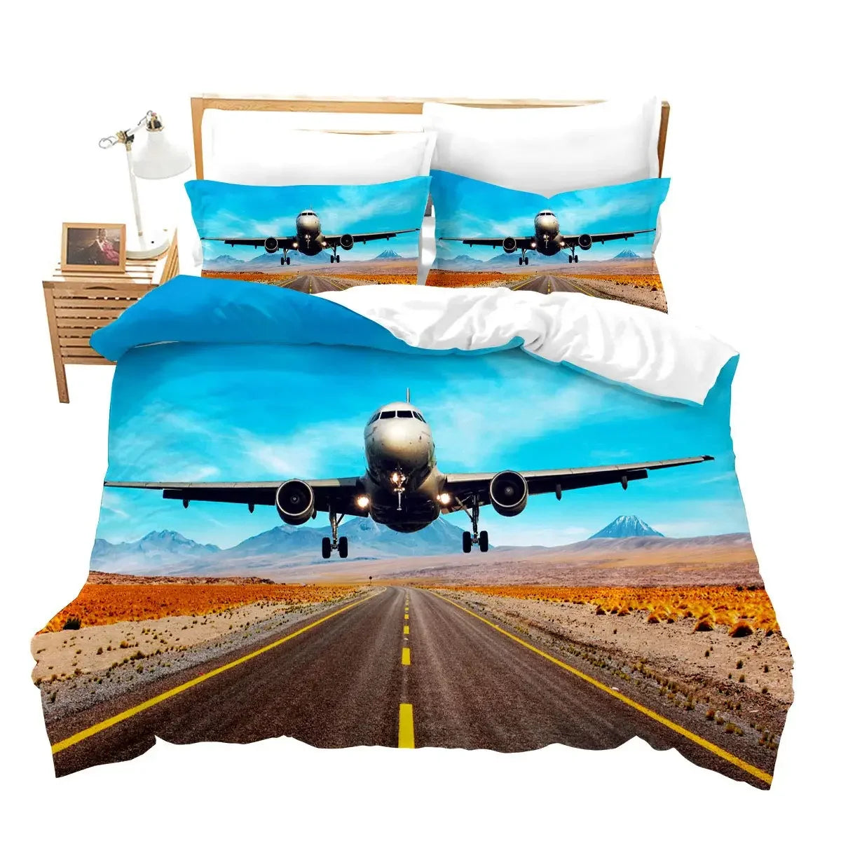 Boys Airplane Duvet Cover Set Children Teens Aviation Aircraft Runway Bedding Set 3D Airplane Cover Room Decortion for Adults