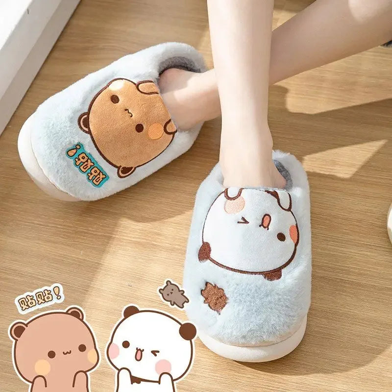 Anime Bubu Dudu Urso Chinelos Desenhos Animados Inverno Lazer Casa Exterior Antiderrapante Fundo Grosso Algodão Lazer Pelúcia Sapatos Mulheres Aniversário