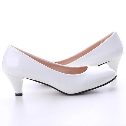 Sapatos de Salto Médio Nude Sexies para Mulher Sapatos de Casamento Salto Alto Sapatos de Trabalho de Escritório Brancos Sapatos de Festa