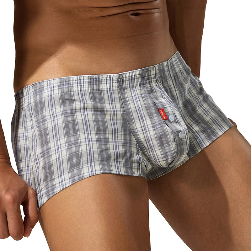 SEOBEAN Men's Plaid Cotton Boxer Shorts Comfortable Breathable Soft Sleepwear for Home Daily Wear Lounge Bottoms