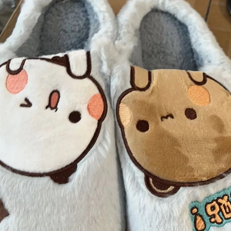  Bubu Dudu Bear Plush Slipper Cartoon Anime Winter Leisure Home Outdoor Anti Slip Thick Bottom Cotton Gift Leisure Shoes Gift