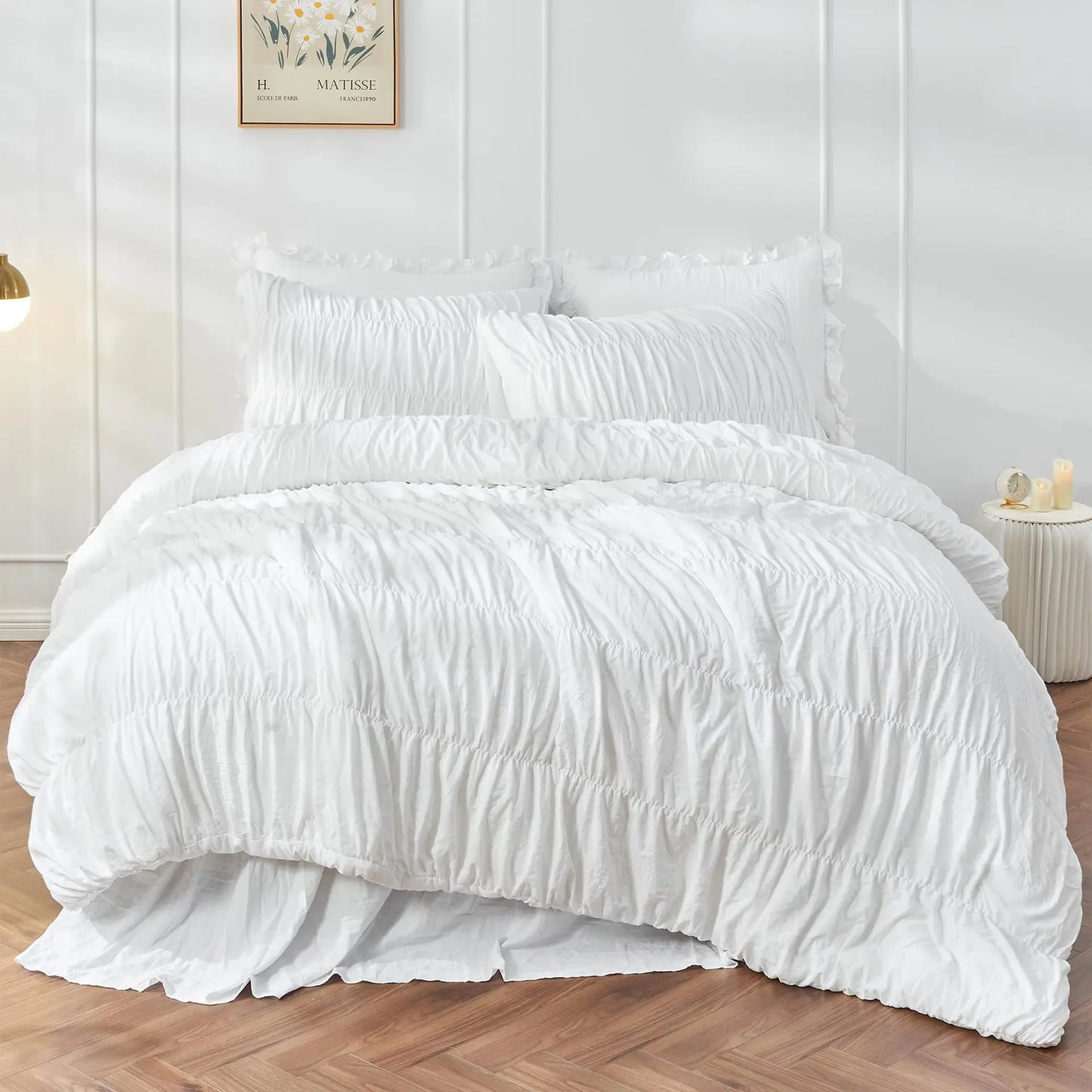 Plush Bohemian Ruffled White Duvet Cover Set - 3-Piece Comforter Sets with Bed Linen for Home Decor K Pop Demon Hunters