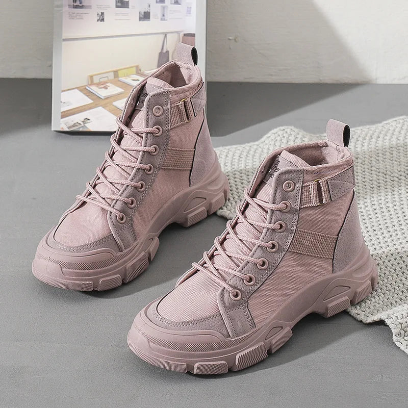 Women Boots Canvas Ankle Boots for Women Platform Desert Boots High-top Shoes Woman Hiking Women's Sneaker Trend Motorcycle Boot