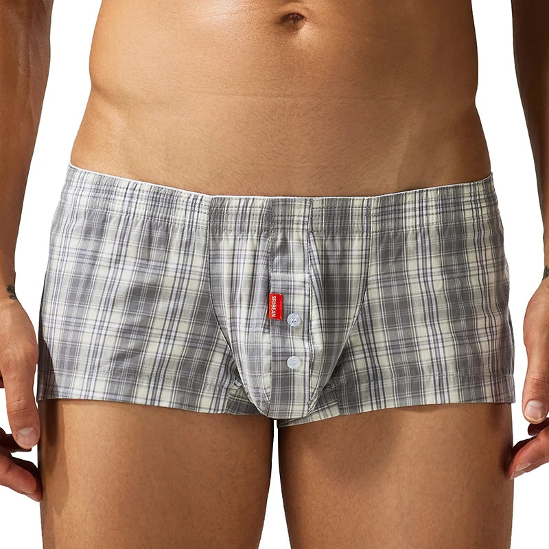 SEOBEAN Men's Plaid Cotton Boxer Shorts Comfortable Breathable Soft Sleepwear for Home Daily Wear Lounge Bottoms