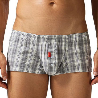 SEOBEAN Men's Plaid Cotton Boxer Shorts Comfortable Breathable Soft Sleepwear for Home Daily Wear Lounge Bottoms