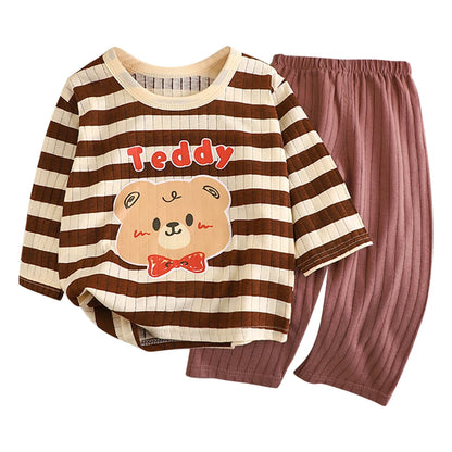 Cute and Comfortable Summer Children Home Wear Long Sleeve Pants Set Cotton Baby Sleepwear Air-Conditioned Rooms Pajama Sets