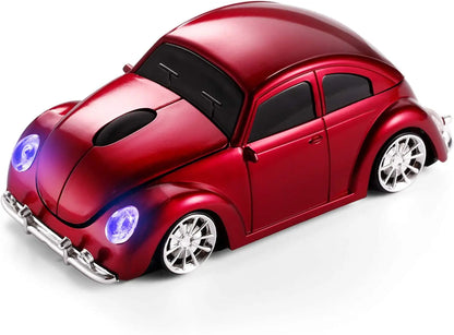 Rato com o Formato de Carro Clássico [Atualizado] com Faróis LED, 1600 DPI, Rato de Computador Sem Fios 2.4Ghz, Confortável para Todas as Utilizações