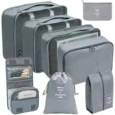 Travel Organizer Set - Suitcase Packing Cubes 8 Pieces Portable Wardrobe Luggage Storage Bags for Clothes & Shoes