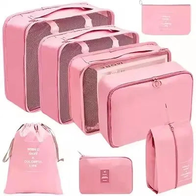 Travel Organizer Set - Suitcase Packing Cubes 8 Pieces Portable Wardrobe Luggage Storage Bags for Clothes & Shoes