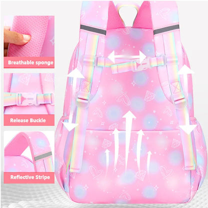 Mochilas Escolares para Meninas Criança Mochila de Ombro Cor Doce Bonito com Grande Capacidade de Abertura Lateral