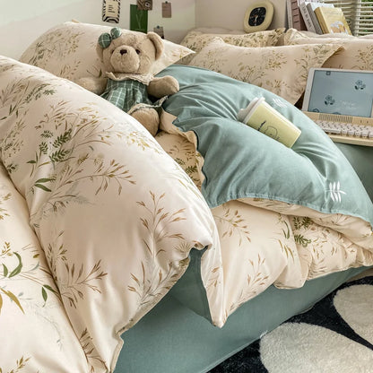 Vintage Floral Duvet Cover Set, 3pcs Botanical Bedding Garden Style Flowers Reversible Comforter Covers Luxury Soft Breathable